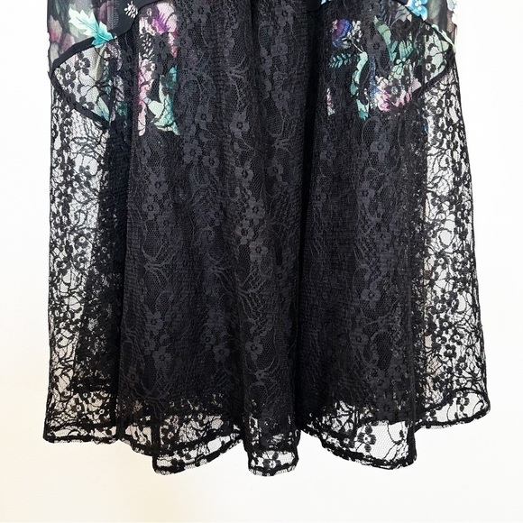 Express Womens 0 Black Floral Strappy Lace Slip Midi Dress Boho Peasant - Picture 5 of 11